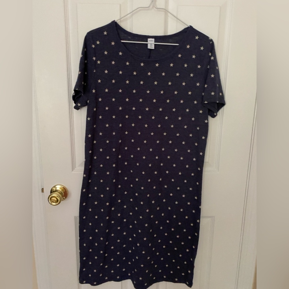 White stars and blue t-shirt dress